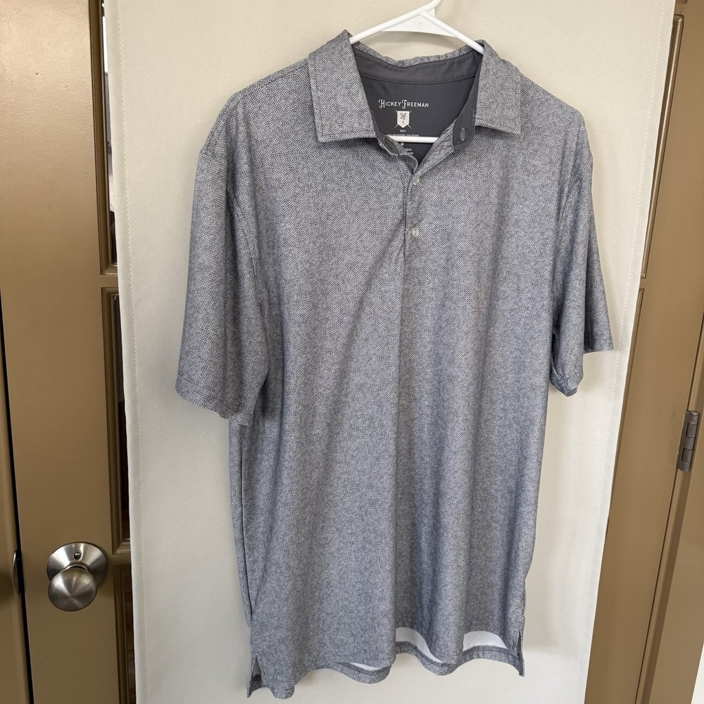 Hickey Freeman Men's Medium Grey Short Sleeve Golf Performance Polo Collar Shirt - Picture 2 of 7